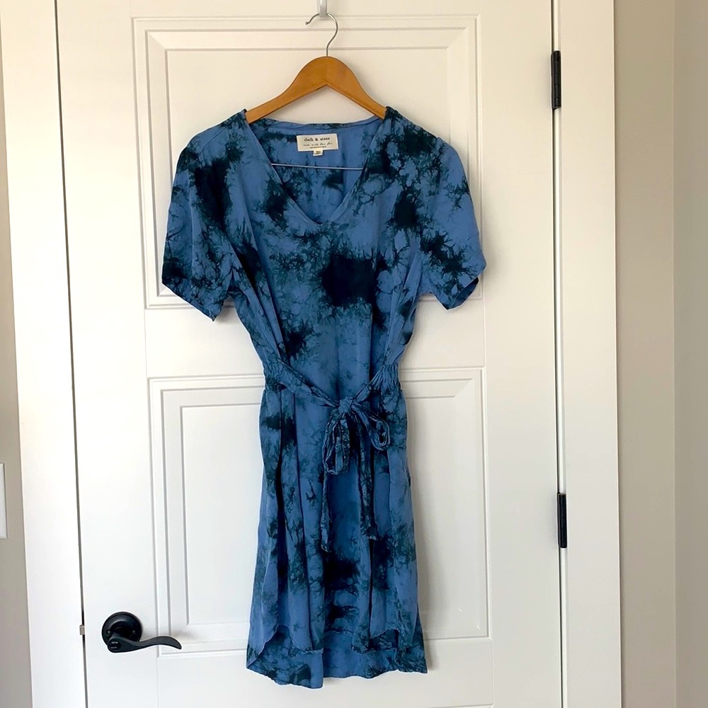 Anthropologie Cloth & Stone Blue & Black Tie Dye Dress Size XL